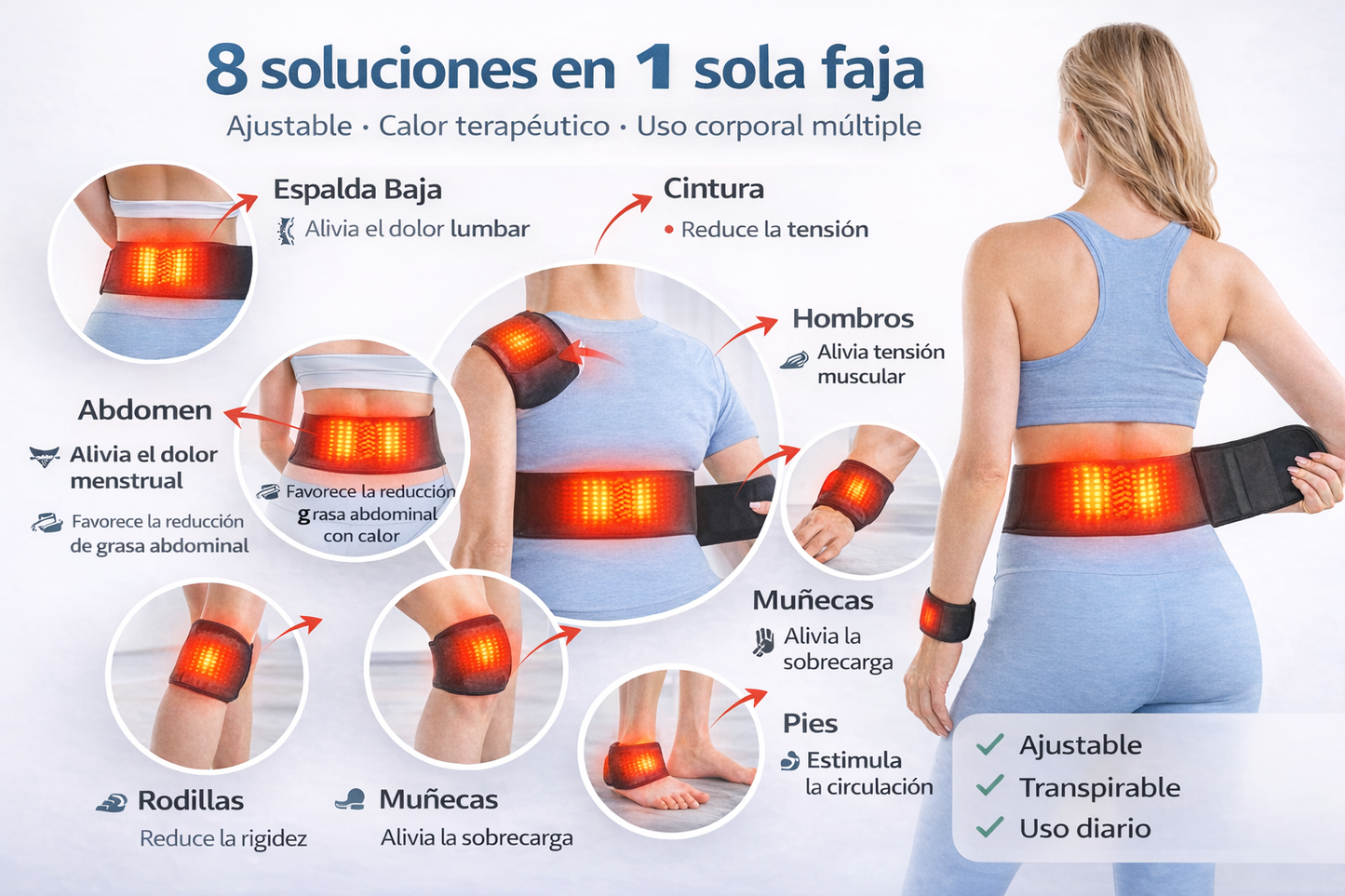 Faja lumbar multifuncional con efecto calor terapéutico
