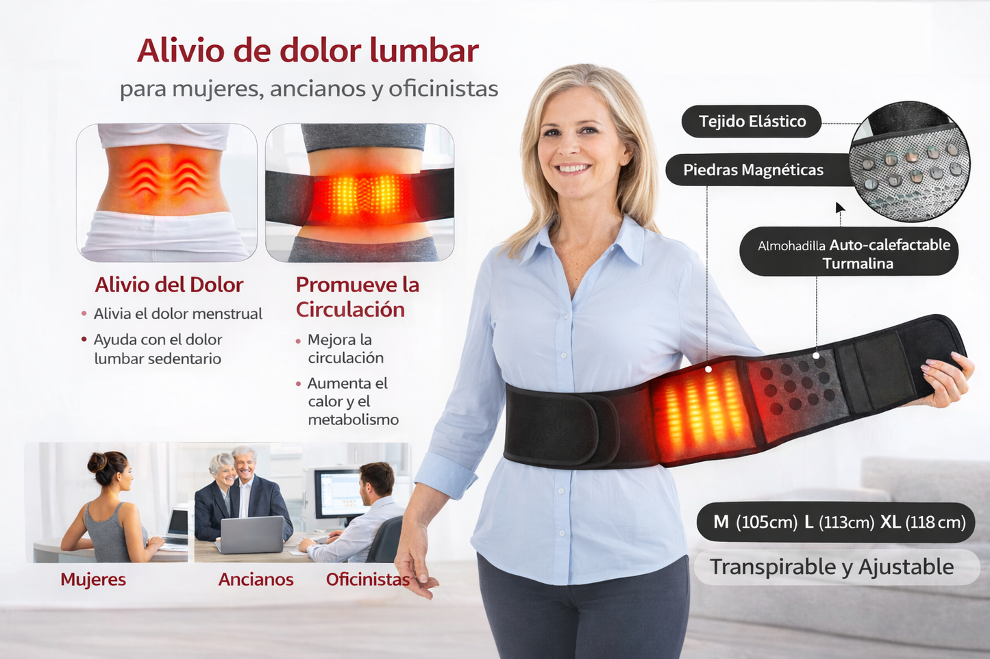 Faja lumbar multifuncional con efecto calor terapéutico